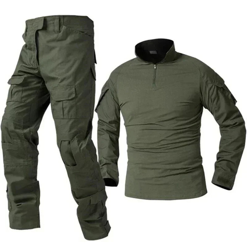 Tute tattiche verdi Uniforme da esterno Abbigliamento uomo Tuta allenamento Camicie - 2pcs suits XL(70-80kg) - immagine 19