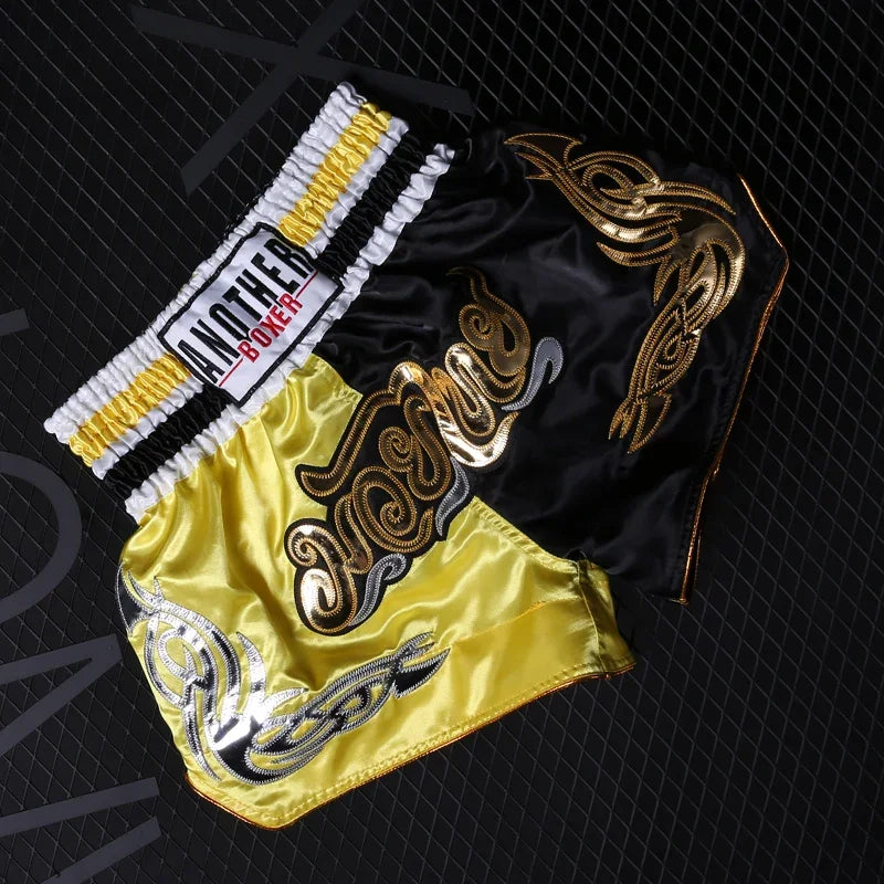 ANOTHERBOXER Muay Thai Pantaloncini MMA Ricamo Sport Fitness Combattimento Kickboxing - immagine 3