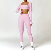 Completo fitness donna 2 pezzi hearuisavy – leggings push up vita alta e top maniche lunghe, traspirante quick dry - Campeda