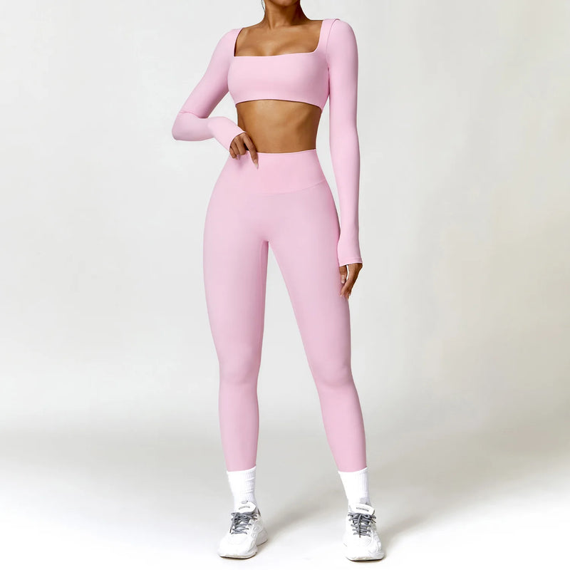 Completo fitness donna 2 pezzi hearuisavy – leggings push up vita alta e top maniche lunghe, traspirante quick dry - Campeda