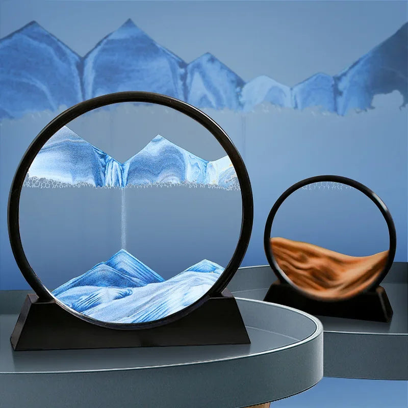 Immagine di arte della sabbia in movimento 3D Vetro rotondo Paesaggio marino profondo Clessidra Sabbie mobili Mestiere che scorre Pittura di sabbia Ufficio Decorazioni per la casa Regalo