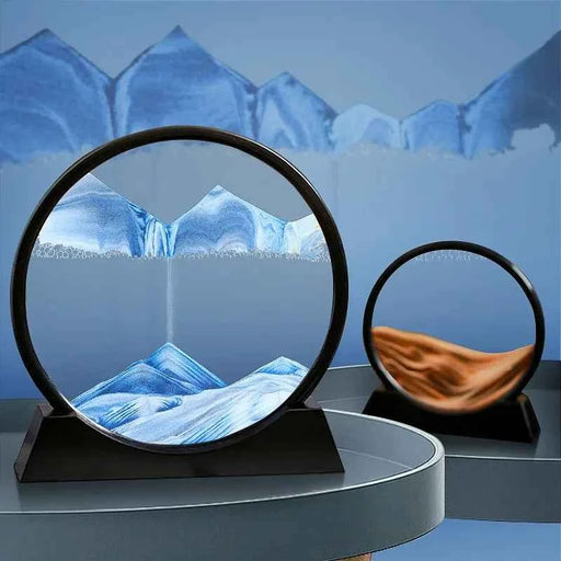 Immagine di arte della sabbia in movimento 3D Vetro rotondo Paesaggio marino profondo Clessidra Sabbie mobili Mestiere che scorre Pittura di sabbia Ufficio Decorazioni per la casa Regalo
