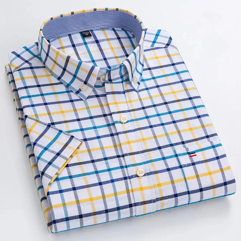Camicia Oxford da uomo Bamboople – maniche corte, traspirante, casual business, plaid, estate e primavera - Campeda