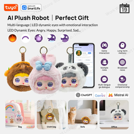 Robot Peluche Intelligente Tuya AI con Occhi LED e Controllo Vocale