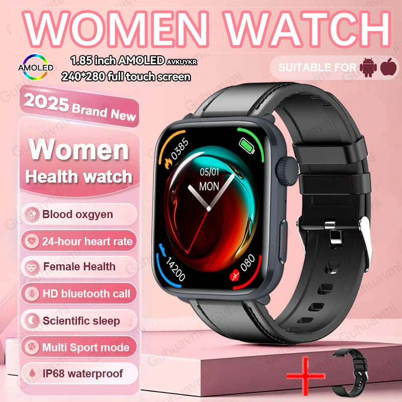 nuove donne uomini AI Smart diagnosi orologio HRV PPG pressione sanguigna - Black Leather - immagine 14