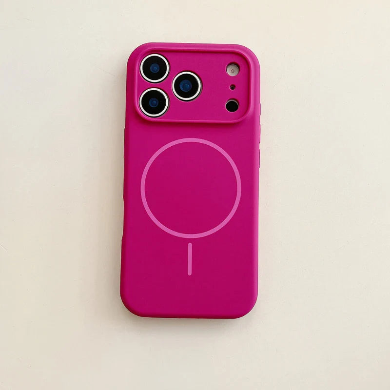 Custodia fucsia in silicone per iPhone 17 Pro con ricarica wireless magnetica
