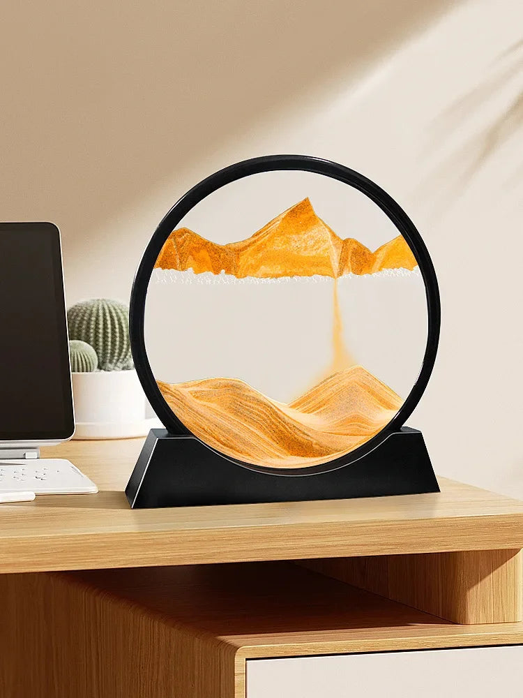 Immagine di arte della sabbia in movimento 3D Vetro rotondo Paesaggio marino profondo Clessidra Sabbie mobili Mestiere che scorre Pittura di sabbia Ufficio Decorazioni per la casa Regalo