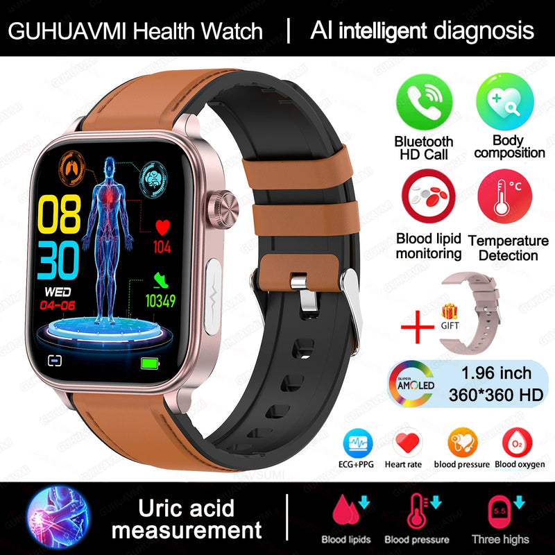 Rilevatore diagnostico AI Smart Watch Donna Test della composizione corporea dei - Brown-Leather - immagine 6