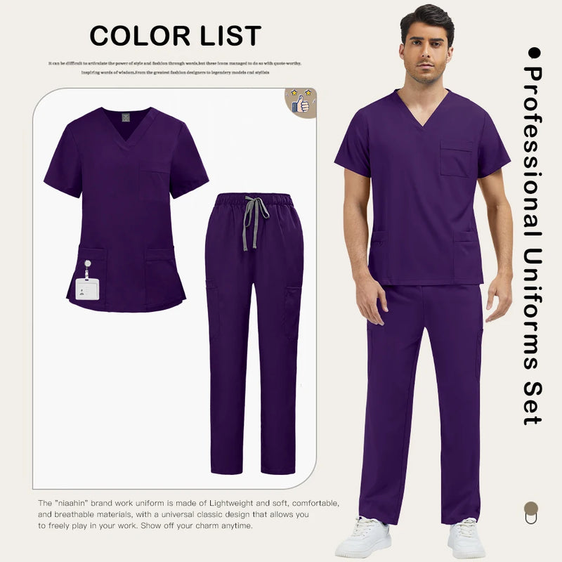 Abbigliamento da lavoro uomo Scrub clinici alla moda Set Uniformi mediche ospedaliere - immagine 11