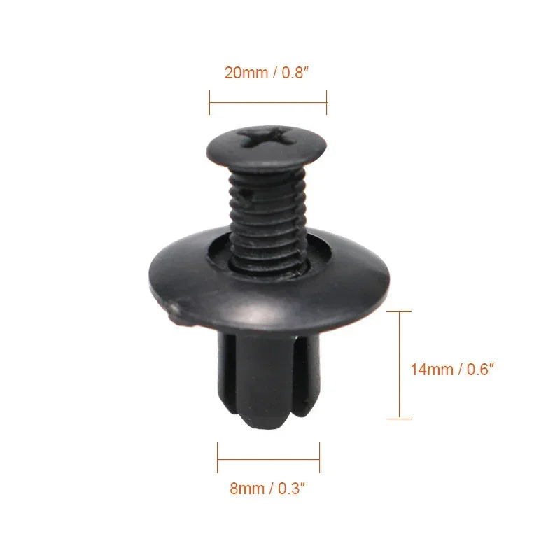 Rivetti Auto 8mm in Plastica Nera – Clip di Fissaggio Premium per Paraurti, Parafango e Pannelli, Compatibili con Toyota, Nissan, Kia, Subaru - Campeda