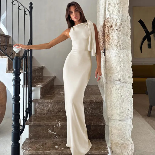Abito Lungo Donna Estate Aderente Sexy Y2K – Vestito Maxi Senza Maniche O-Collo Patchwork, Ideale per Party, Festival, Club e Serate Eleganti - Campeda