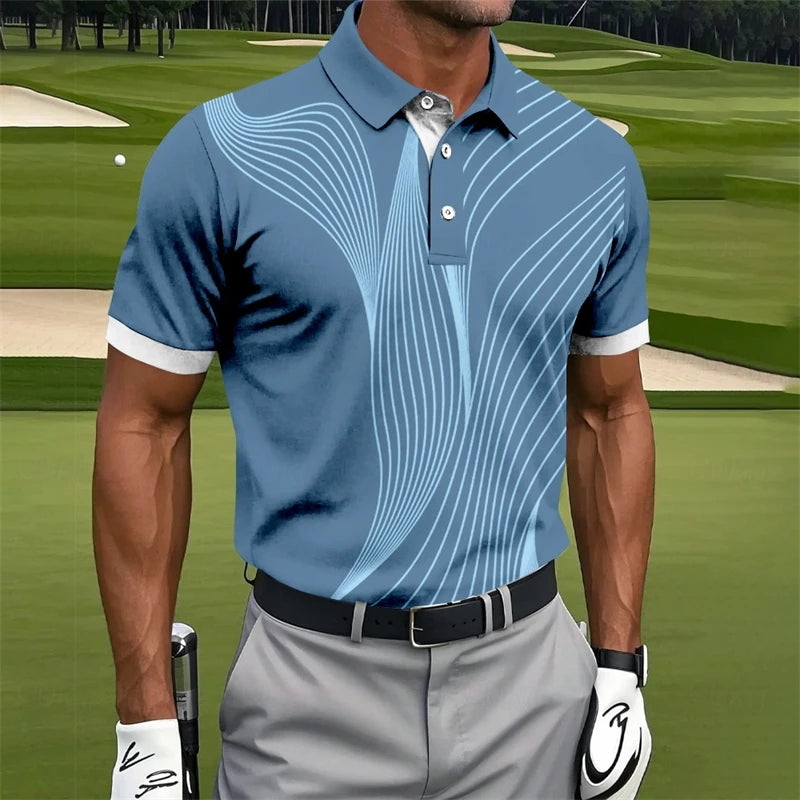 Polo grafiche con linee irregolari semplici per uomo Moda estiva Manica corta da