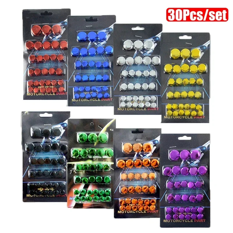 Kit Copri Viti Moto 30 Pezzi – Tappi Decorativi Bulloni 0.8-1.4 cm, Copri Dadi Colorati per Yamaha, Honda e Scooter - Campeda