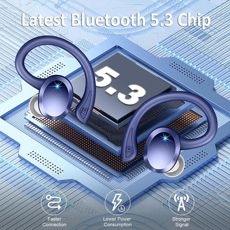 Auricolari wireless, auricolare on-ear Bluetooth 5.3, microfono con cancellazione del rumore, cuffie sportive con 48 ore di riproduzione per allenamento/correre.
