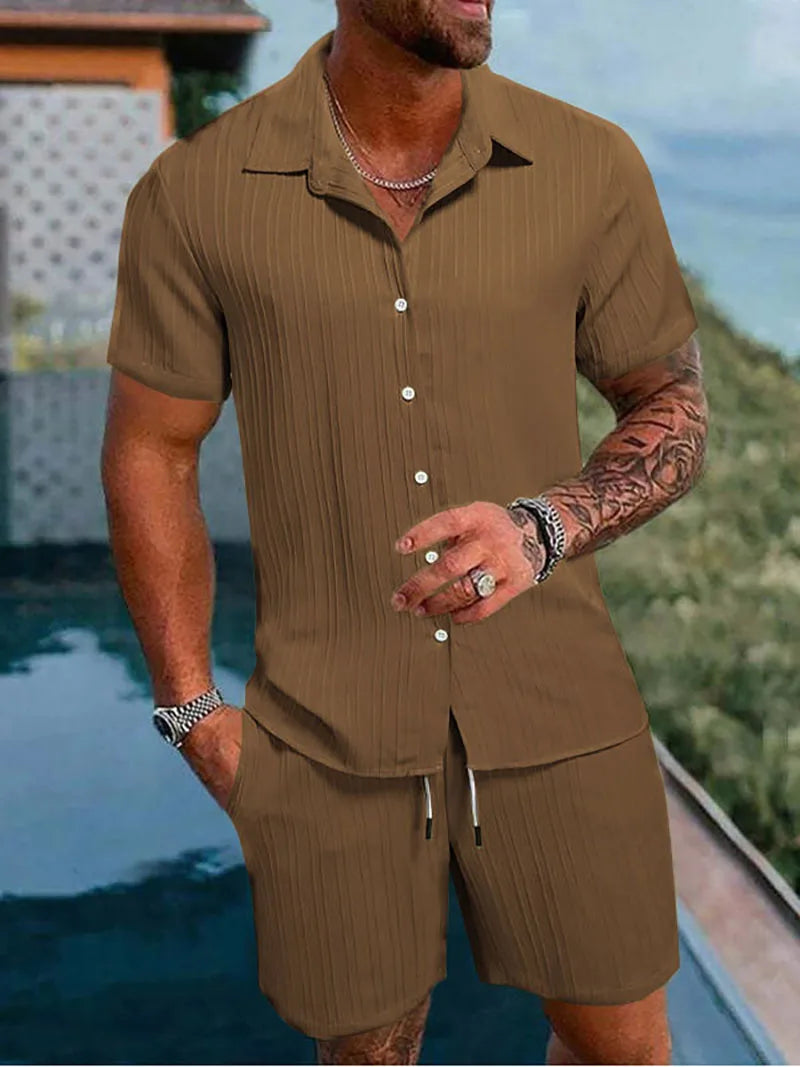 Tuta sportiva uomo 2 pezzi – polo maniche corte e pantaloncini a coulisse leggeri per primavera ed estate