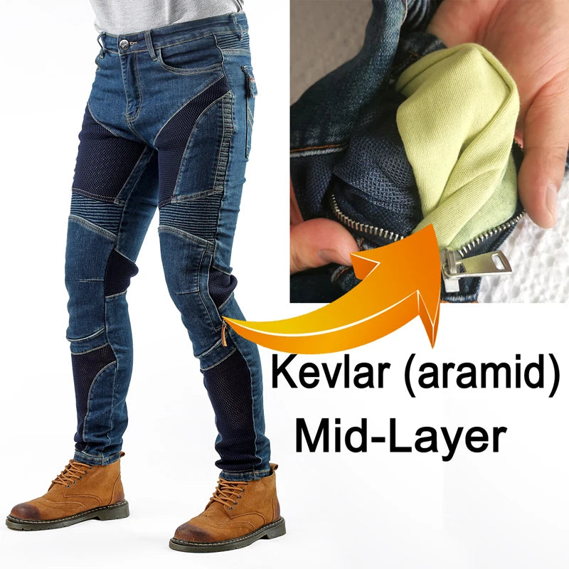 Jeans Moto Kevlar Uomo – Pantaloni Protettivi Anticaduta Antivento Resistenti all’Abrasione, Pantaloni Motocross Estivi