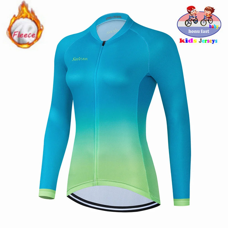 Maglia da ciclismo in pile termico invernale per bambini Set MTB Bicicletta Ragazza - immagine 16
