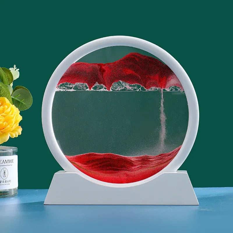 Immagine di arte della sabbia in movimento 3D Vetro rotondo Paesaggio marino profondo Clessidra Sabbie mobili Mestiere che scorre Pittura di sabbia Ufficio Decorazioni per la casa Regalo