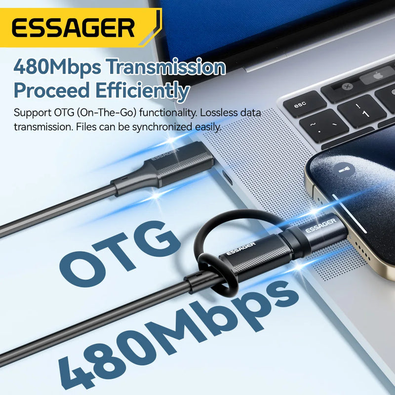 Adattatore Essager da Lightning a USB C 3A per Ricarica Rapida OTG iPhone - immagine 5