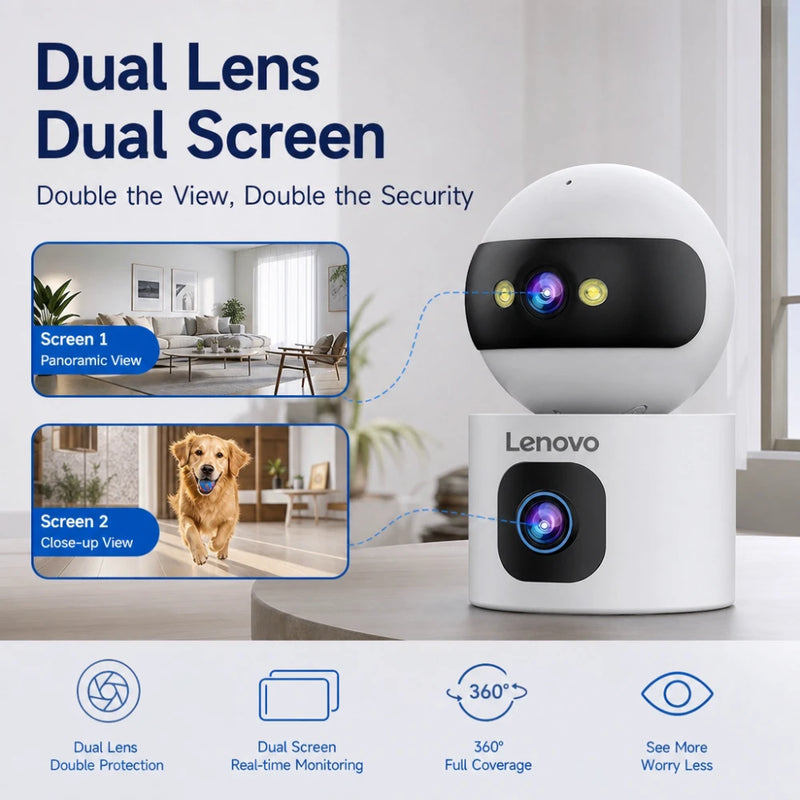 Telecamera di Sorveglianza Interna Lenovo 4K a Doppia Lente 360° CCTV per Monitoraggio - immagine 2