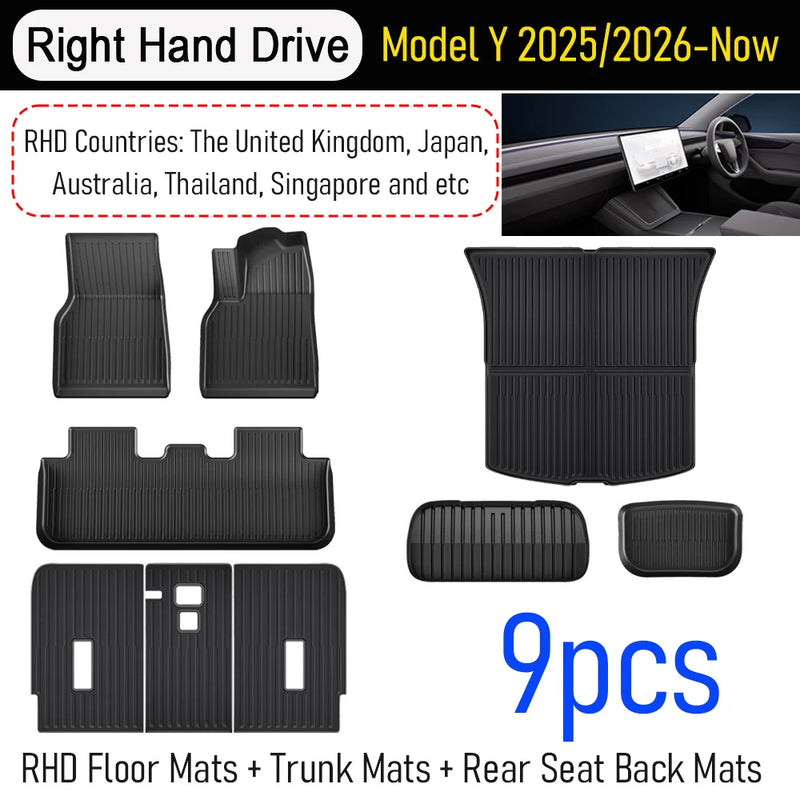 Tappetini Tesla Model Y Juniper 2025-2026 – Set Completo Bagagliaio + Schienale + Cargo Liner Impermeabili Antigraffio Accessori Interni - Campeda