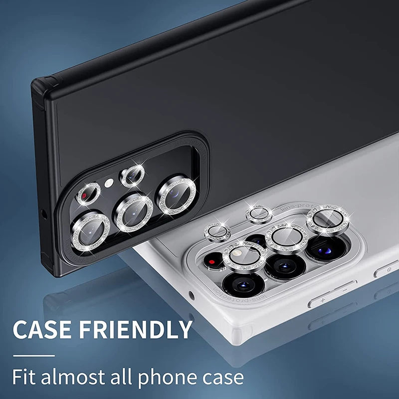 Diamond Glitter Lens Glass for Samsung Galaxy S25 Ultra Plus HD Clear Camera Protector for Samsung S24 S23 Metal Ring Lens Film