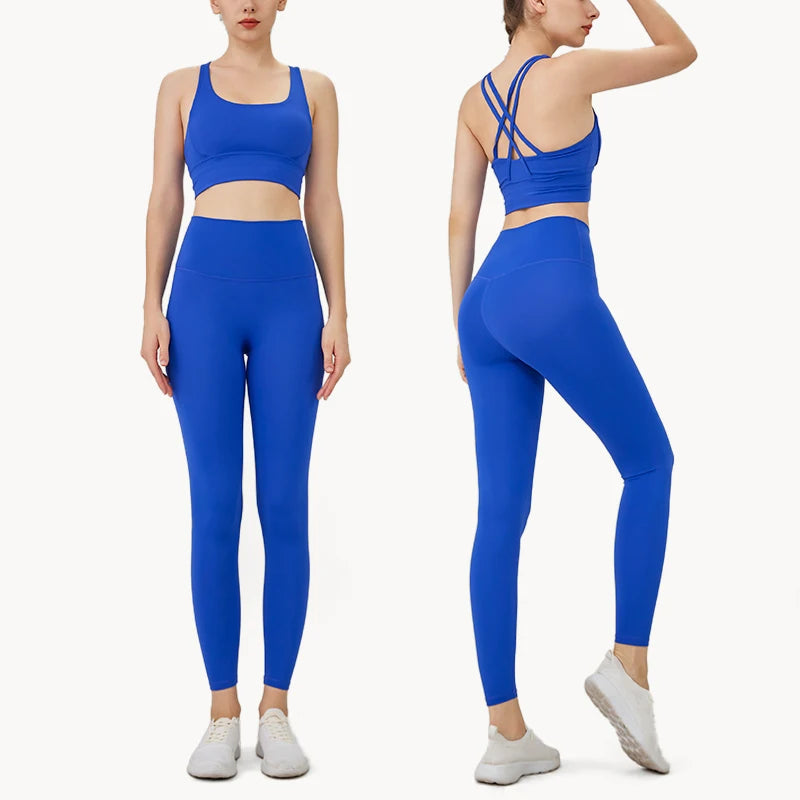 Completo fitness donna ZHUMU GYM – set yoga 2 pezzi con leggings con tasche, traspirante e quick dry - Campeda