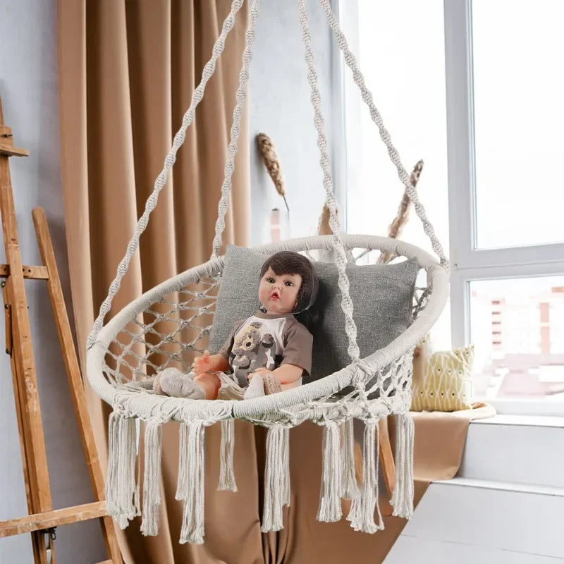 Sedia a dondolo per il tempo libero Corda di cotone intrecciata in stile nordico Camera da letto di casa Sedia pigra Sedia da giardino per esterni Sedia rilassante Sedie da spiaggia