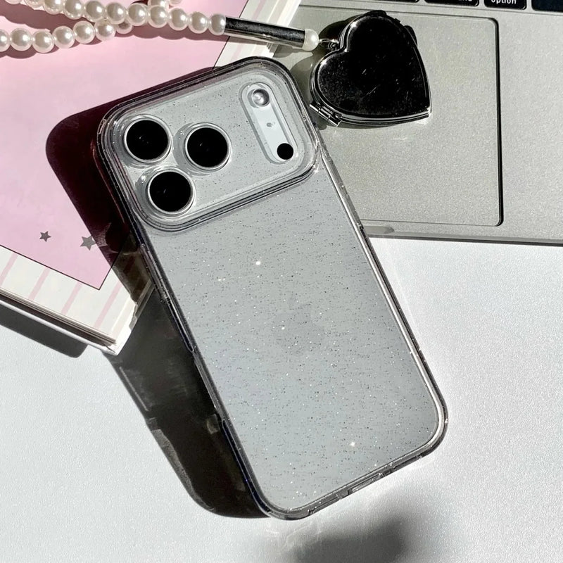 Custodia per telefono trasparente in silicone con glitter bling di lusso per iPhone 17 Air 16 15 14 Plus 13 12 17 Pro Max 17Pro Cover morbida trasparente in TPU