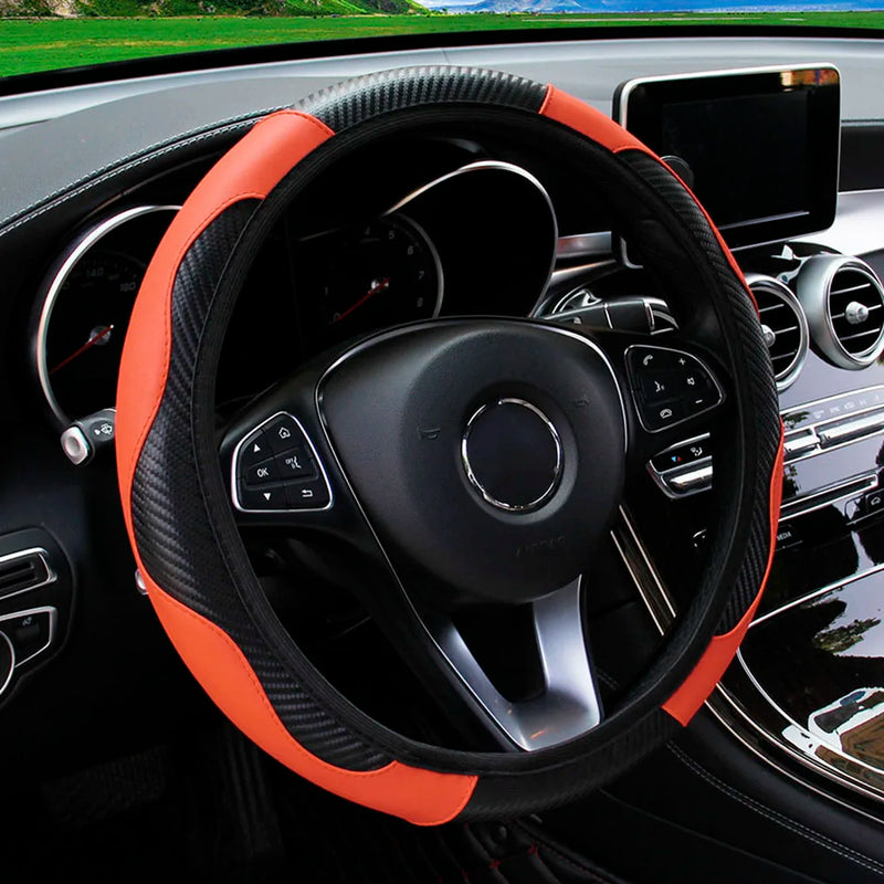 Coprivolante per auto in pelle PU fibra di carbonio senza anello interno adatto