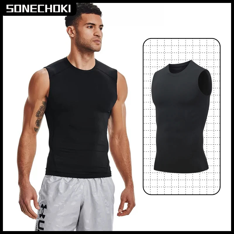 Canotta a compressione uomo SONECHOKI – maglia palestra senza maniche, traspirante e ad asciugatura rapida, fitness bodybuilding - Campeda