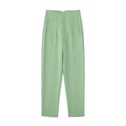 Pantaloni donna Willshela a vita alta con cerniera frontale, gamba dritta full length, stile vintage elegante e chic - Campeda