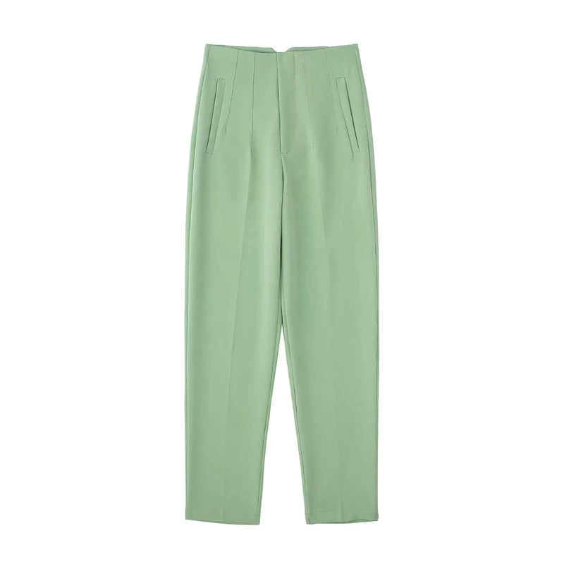 Pantaloni donna Willshela a vita alta con cerniera frontale, gamba dritta full length, stile vintage elegante e chic - Campeda
