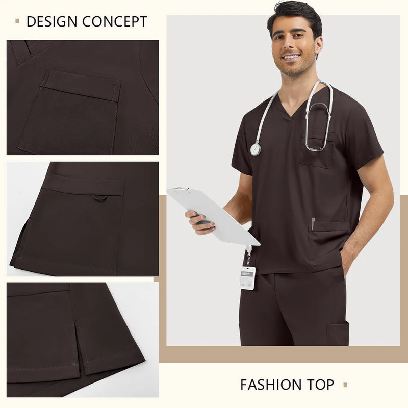 Abbigliamento da lavoro uomo Scrub clinici alla moda Set Uniformi mediche ospedaliere - immagine 4