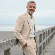 Completo da uomo in lino casual due pezzi per spiaggia - immagine 3