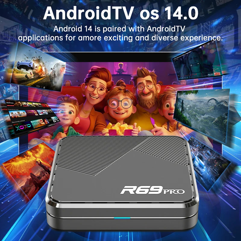 Janmifly R69 PRO Set Top Box Android 14 Allwinner H728 WiFi 6 Supporto Ultra HD 8K Bluetooth 5.0 smart tv box Netflix YouTube