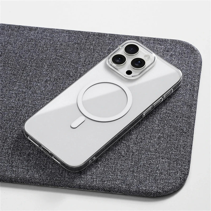 Custodia magnetica trasparente HD per PC rigida ultra sottile per iPhone 17 Pro Max 16 15 14 Plus 13 12 Magsafe Custodia trasparente con ricarica wireless