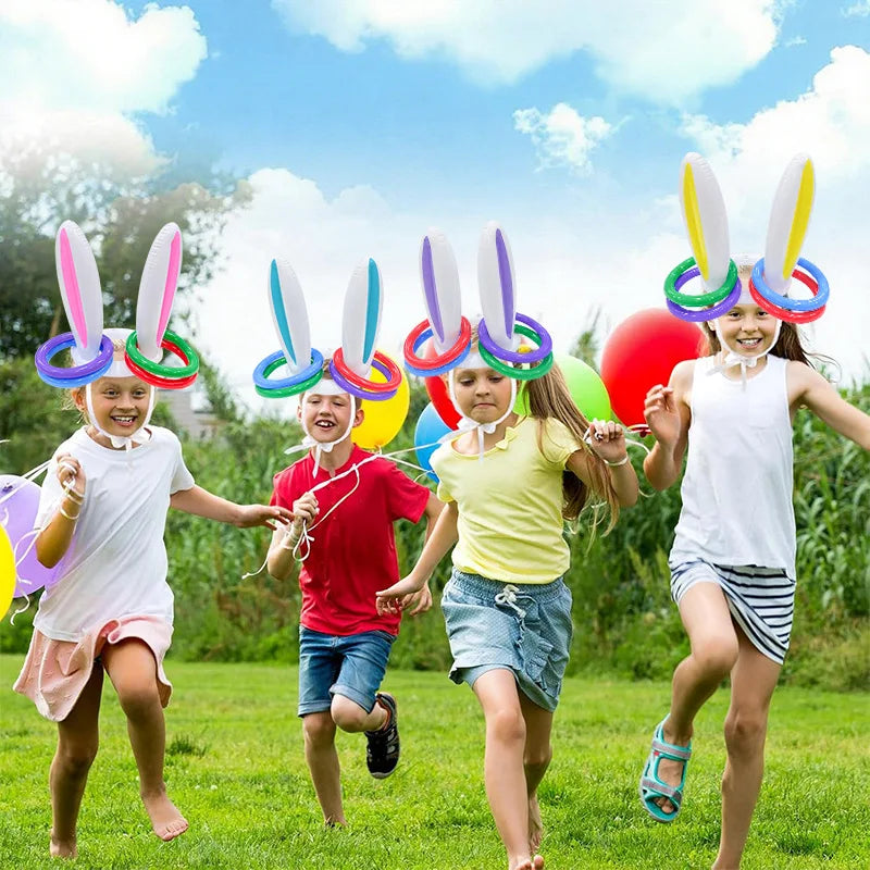 Set di Giochi Gonfiabili con Orecchie da Coniglio Pasquale, Gioco del Lancio dell'Anello per Feste in Giardino, Giochi Interattivi per Famiglia, Decorazioni Pasquali, Regalo per Bambini
