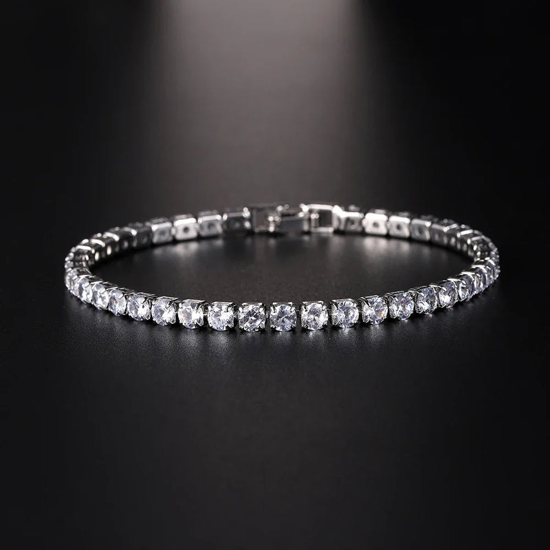 Braccialetti in cristallo di zirconi cubici di lusso Hiphop ghiacciati da 4 mm per donna uomo gioielli a catena con bracciale color argento color oro - Campeda