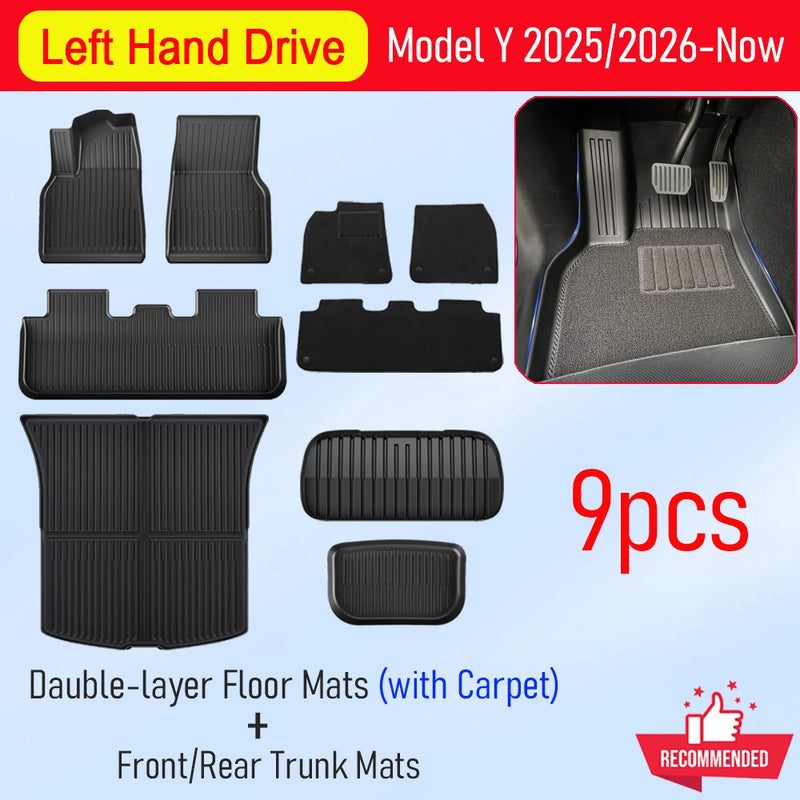 Tappetini Tesla Model Y Juniper 2025-2026 – Set Completo Bagagliaio + Schienale + Cargo Liner Impermeabili Antigraffio Accessori Interni - Campeda