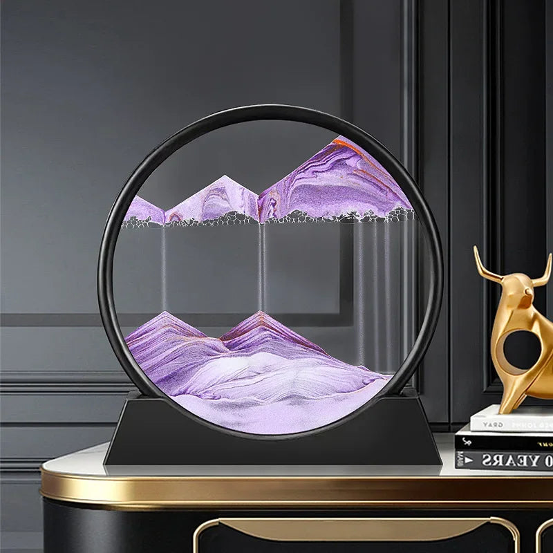 Immagine di arte della sabbia in movimento 3D Vetro rotondo Paesaggio marino profondo Clessidra Sabbie mobili Mestiere che scorre Pittura di sabbia Ufficio Decorazioni per la casa Regalo