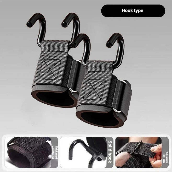 1 paio di impugnature per gancio sollevamento pesi con fasce da polso - Hook-up Black-2pcs