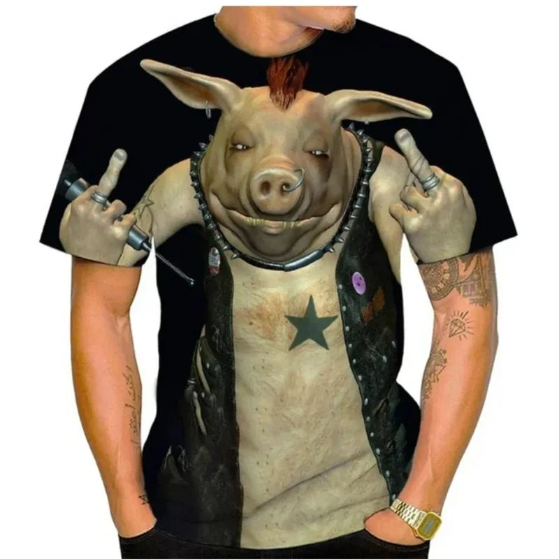 T-shirt con stampa 3D di maiale grasso da uomo T-shirt con grafica animale divertente Interesse estivo Moda Manica corta Top Street Kids T-shirt larghe