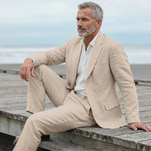 Completo da uomo in lino casual due pezzi per spiaggia