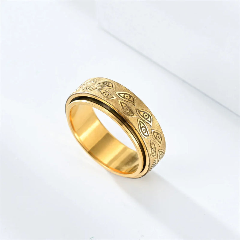 Anelli Spinner in acciaio inossidabile antistress per uomo Intagliato Demon Eye Girevole Fidget Ansia Anello congiunto Gioielli Bague Homme - Campeda
