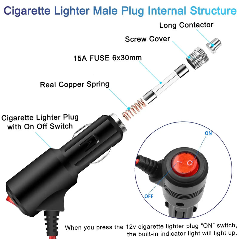 Pulsante interruttore on/off portatile 12V per cavo di prolunga caricabatteria da - immagine 5