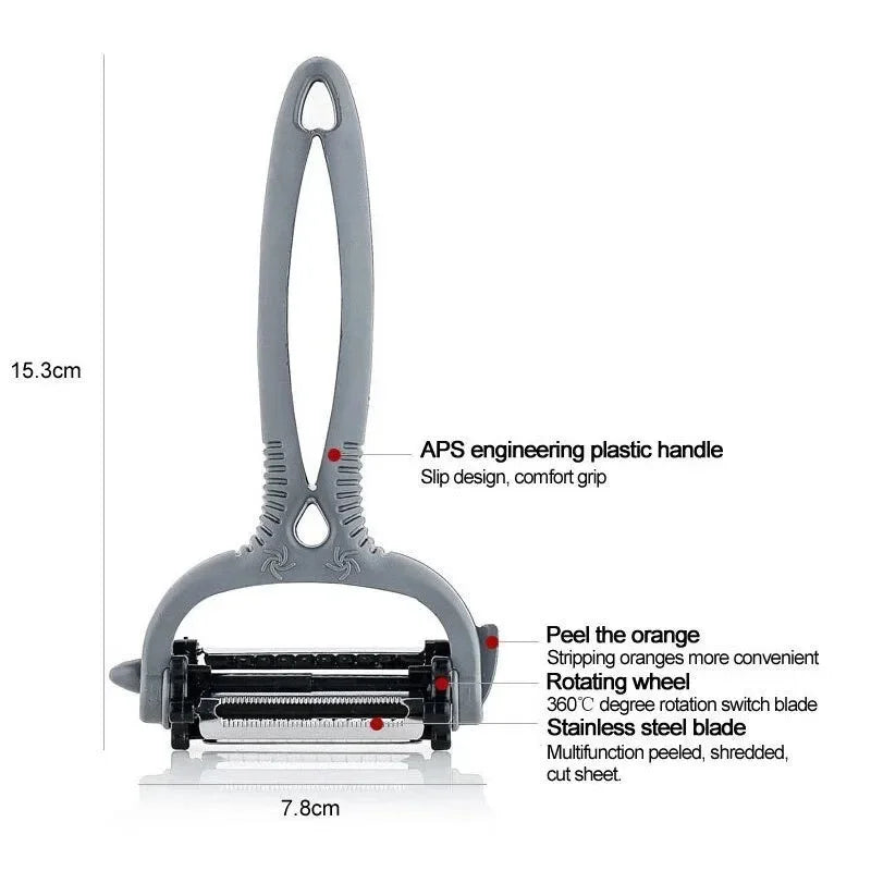 3 In 1 Verdura Frutta Pelapatate Grattugia Multifunzionale In Acciaio Inox Rotante Julienne Patate Carota Verdura Taglierina Utensili Da Cucina