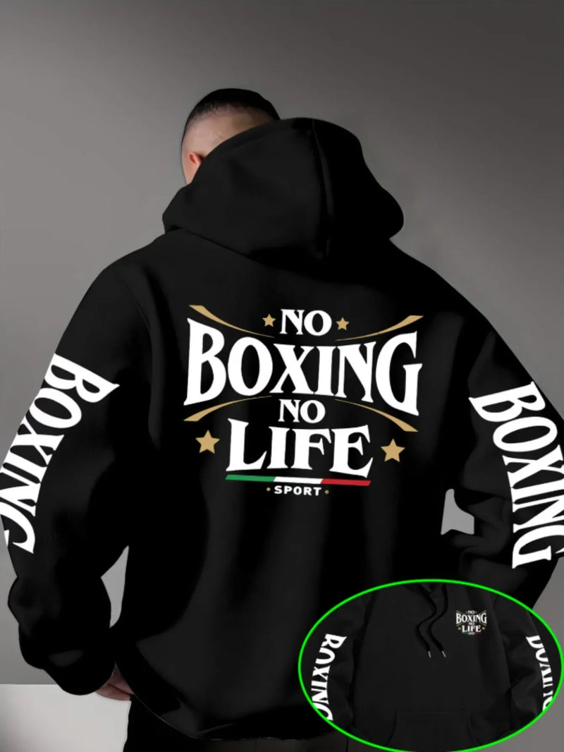 Felpa con Cappuccio da Uomo per Boxe Stampa Grafica sul Retro 'No Boxing - immagine 8