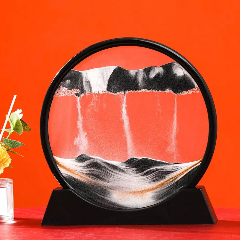 Immagine di arte della sabbia in movimento 3D Vetro rotondo Paesaggio marino profondo Clessidra Sabbie mobili Mestiere che scorre Pittura di sabbia Ufficio Decorazioni per la casa Regalo