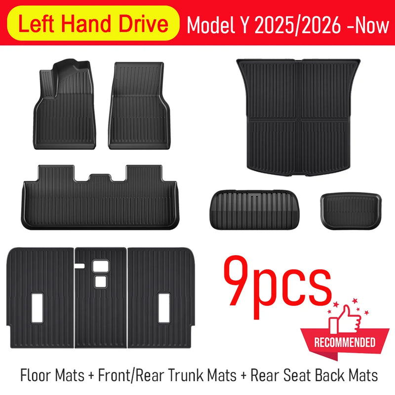 Tappetini Tesla Model Y Juniper 2025-2026 – Set Completo Bagagliaio + Schienale + Cargo Liner Impermeabili Antigraffio Accessori Interni - Campeda